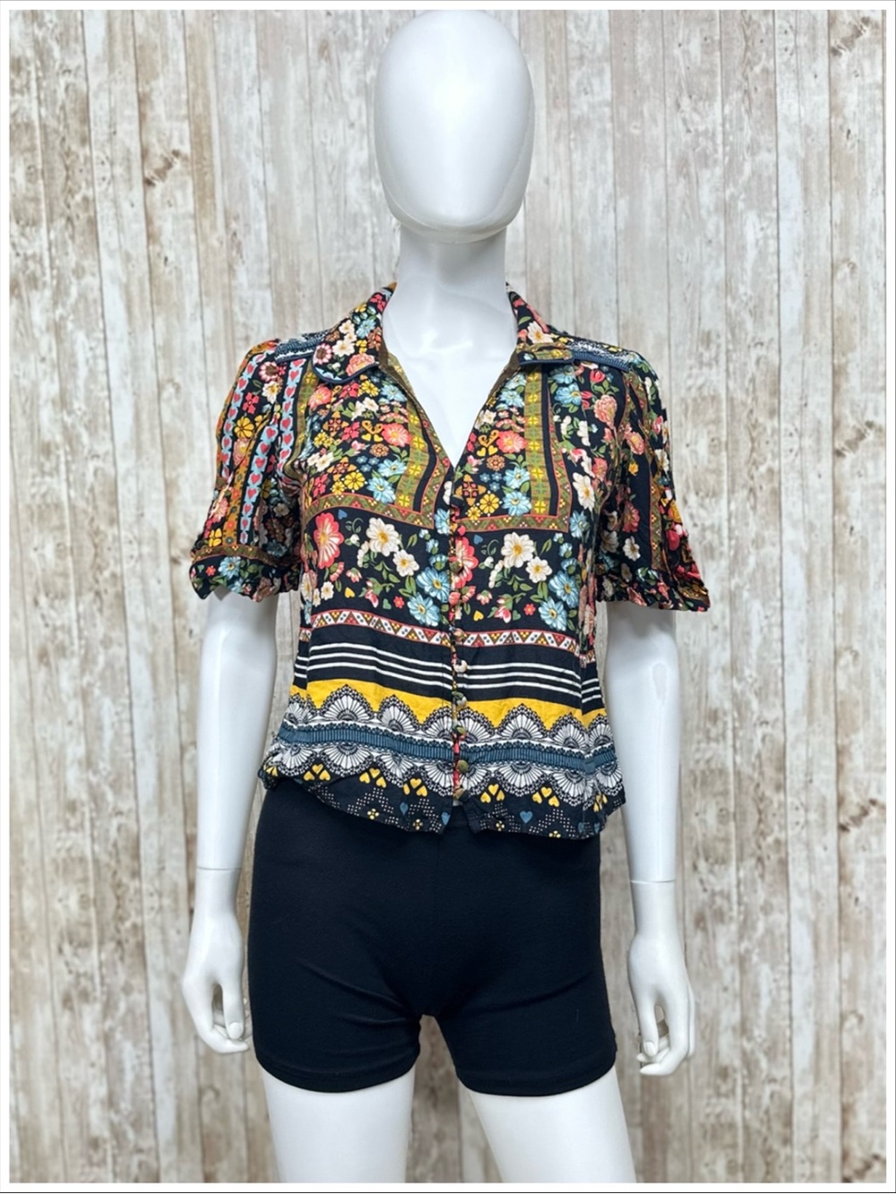 Farm Rio Mixed Floral Patchwork Button Front Blouse - Boho Cottagecore [2033]